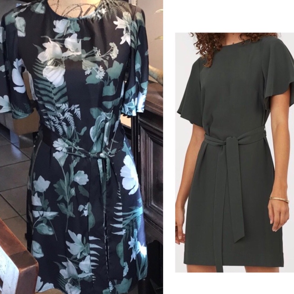 H&M Silk Short Bell-Sleeve Dress, Tie Belt